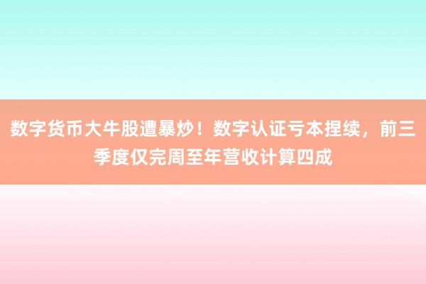 数字货币大牛股遭暴炒！数字认证亏本捏续，前三季度仅完周至年营收计算四成